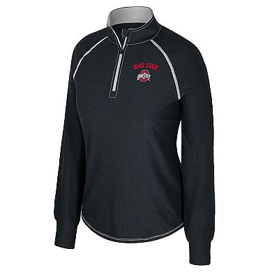 Women's Colosseum Black Ohio State Buckeyes Bikram Raglan Quarter-Zip Top
