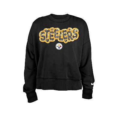 Girl's New Era Black Pittsburgh Steelers Flip Sequin Sweatshirt