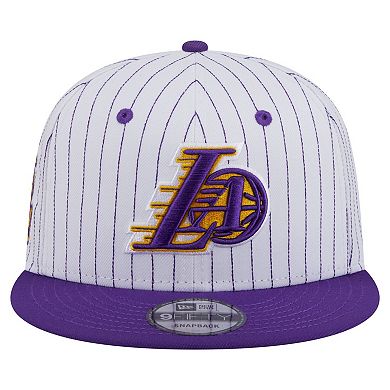 Men's New Era White Los Angeles Lakers Deceptor Pinstripe 9FIFTY Snapback Hat