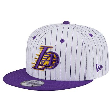 Men's New Era White Los Angeles Lakers Deceptor Pinstripe 9FIFTY Snapback Hat