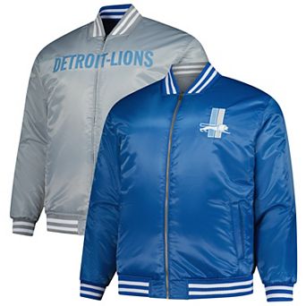 Men's Mitchell & Ness Blue/Silver Detroit Lions Big & Tall Throwback Reversible Full-Zip Jacket
