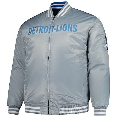 Men's Mitchell & Ness Blue/Silver Detroit Lions Big & Tall Throwback Reversible Full-Zip Jacket