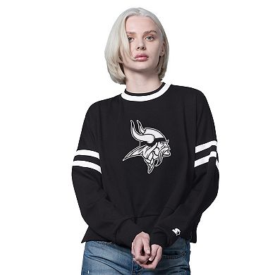 Women's Starter Black Minnesota Vikings Rally Drop Shoulder Cropped Sweatshirt