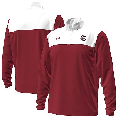 Men's Under Armour Garnet/White South Carolina Gamecocks Green Blocked Quarter-Zip Pullover