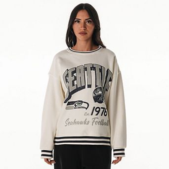 Women's The Wild Collective Cream Seattle Seahawks Oversized Vintage French Terry Sweatshirt
