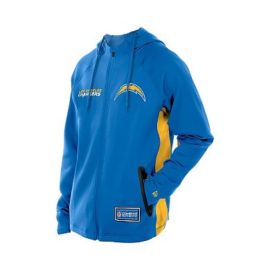 Men's New Era Powder Blue Los Angeles Chargers Combine Authentic Raglan Scuba Full-Zip Hoodie