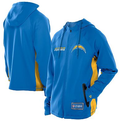 Men's New Era Powder Blue Los Angeles Chargers Combine Authentic Raglan Scuba Full-Zip Hoodie