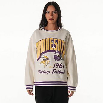 Women's The Wild Collective Cream Minnesota Vikings Oversized Vintage French Terry Sweatshirt