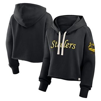 Women's Fanatics Black Pittsburgh Steelers Oversized Hometown Heritage Cropped Hoodie