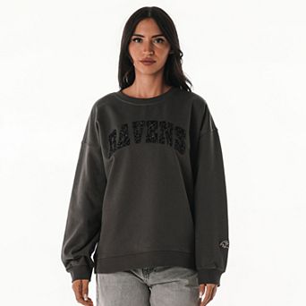 Women's The Wild Collective Charcoal Baltimore Ravens Rock Crystal Oversized Crewneck Sweatshirt