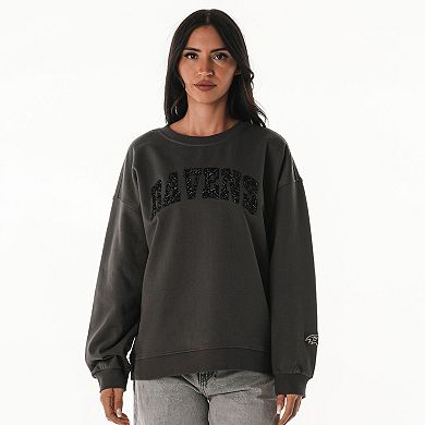 Women's The Wild Collective Charcoal Baltimore Ravens Rock Crystal Oversized Crewneck Sweatshirt