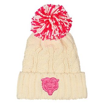 Girls Outerstuff White Chicago Bears Cable Cuffed Knit Hat with Pom