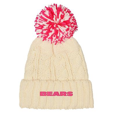 Girls Outerstuff White Chicago Bears Cable Cuffed Knit Hat with Pom