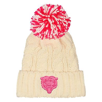 Girls Outerstuff White Chicago Bears Cable Cuffed Knit Hat with Pom