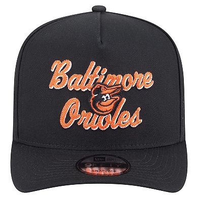 Men's New Era Black Baltimore Orioles Chainstitch 9FIFTY A-Frame Snapback Hat