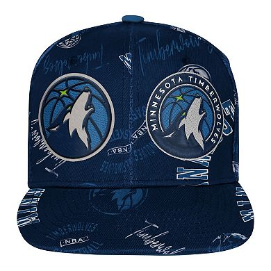 Youth Outerstuff Navy Minnesota Timberwolves Street Hooper Allover Print Snapback Hat