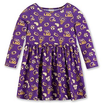 Girls Toddler ZooZatz Purple LSU Tigers All-Over Print Football Dress