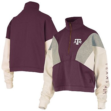 Women's Pressbox Maroon Texas A&M Aggies Ferrara Color Block Quarter-Zip Sweatshirt