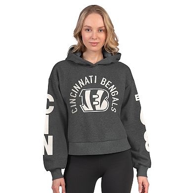Women's Starter Heather Charcoal Cincinnati Bengals Star Player Cropped Fleece Pullover Hoodie