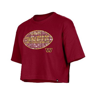 Girl's New Era Burgundy Washington Commanders Flip Sequin Boxy T-Shirt