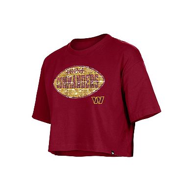 Girl's New Era Burgundy Washington Commanders Flip Sequin Boxy T-Shirt