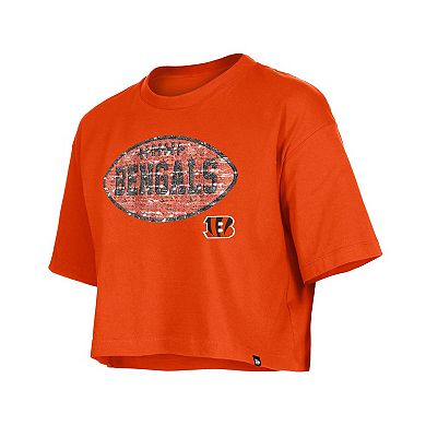 Girl's New Era Orange Cincinnati Bengals Flip Sequin Boxy T-Shirt