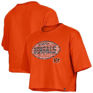 Girl's New Era Orange Cincinnati Bengals Flip Sequin Boxy T-Shirt