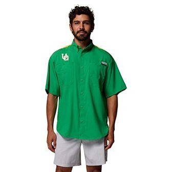 Men's Columbia Green Oregon Ducks Tamiami Colorblock Omni-Shade Button-Down Shirt