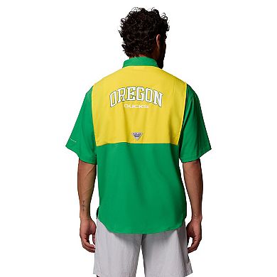 Men's Columbia Green Oregon Ducks Tamiami Colorblock Omni-Shade Button-Down Shirt
