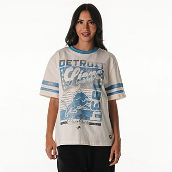 Women's The Wild Collective Cream Detroit Lions Vintage Drop Shoulder Oversized Boyfriend T-Shirt