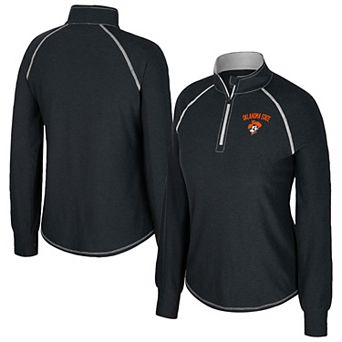 Women's Colosseum Black Oklahoma State Cowboys Bikram Raglan Quarter-Zip Top