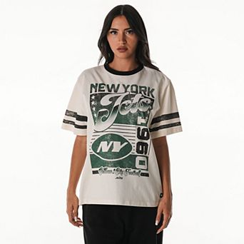 Women's The Wild Collective Cream New York Jets Vintage Drop Shoulder Oversized Boyfriend T-Shirt