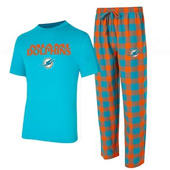 Men's Concepts Sport Aqua/Orange Miami Dolphins Big & Tall Avondale T-Shirt & Flannel Pants Sleep Set