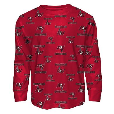 Preschool Outerstuff Red Tampa Bay Buccaneers All-Over-Print Long Sleeve T-Shirt and Pants Sleep Set