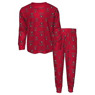 Preschool Outerstuff Red Tampa Bay Buccaneers All-Over-Print Long Sleeve T-Shirt and Pants Sleep Set