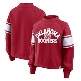 Women's Fanatics Crimson Oklahoma Sooners Oversized Hometown Premium Punt Coverage Raglan Pullover Sweatshirt