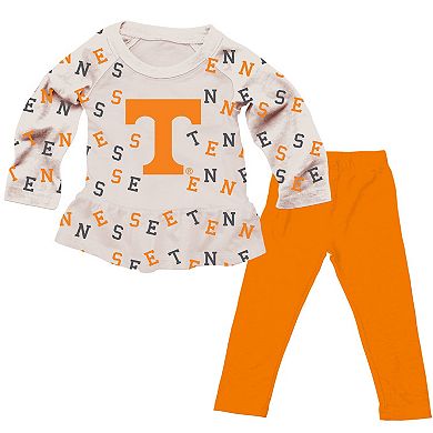 Girls Infant Wes & Willy Oatmeal Tennessee Volunteers Ruffle Raglan Long Sleeve T-Shirt & Leggings Set
