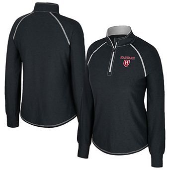 Women's Colosseum Black Harvard Crimson Bikram Raglan Quarter-Zip Top