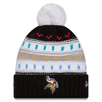 Women's New Era Black Minnesota Vikings 2025 NFL Crucial Catch Cuffed Knit Hat with Pom