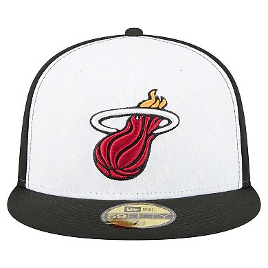 Men's New Era White/Black Miami Heat Repeat 59Fifty Fitted Hat