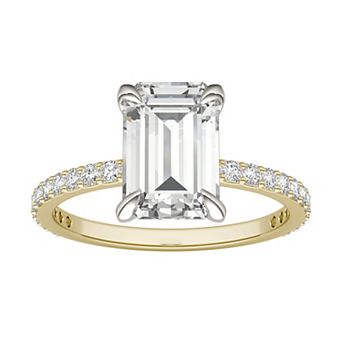 Charles & Colvard 10k Gold Two Tone Lab-Created Moissanite Emerald-Cut Solitaire Ring