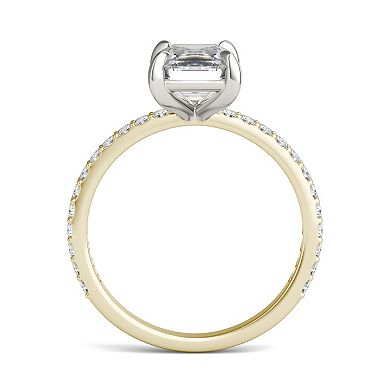 Charles & Colvard 10k Gold Two Tone Lab-Created Moissanite Emerald-Cut Solitaire Ring