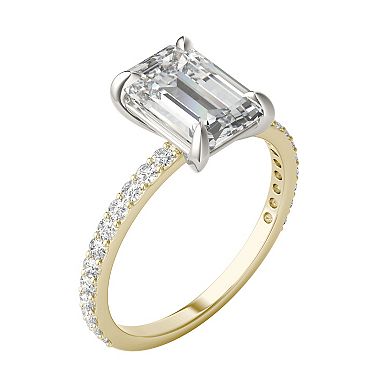 Charles & Colvard 10k Gold Two Tone Lab-Created Moissanite Emerald-Cut Solitaire Ring