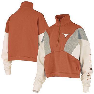 Women's Pressbox Texas Orange Texas Longhorns Ferrara Color Block Quarter-Zip Sweatshirt