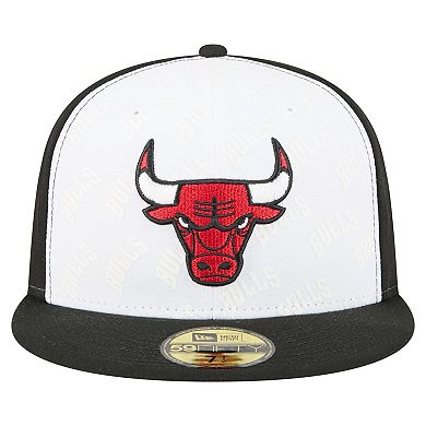 Men's New Era White/Black Chicago Bulls Repeat 59Fifty Fitted Hat