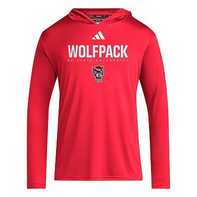 Men's adidas Red NC State Wolfpack 2025 AEROREADY Sideline Training Long Sleeve Hooded T-Shirt