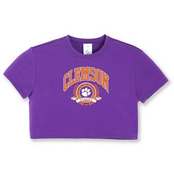 Girls Youth ZooZatz Purple Clemson Tigers Laurels Tri-Blend Cropped T-shirt