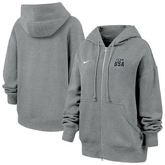 Women's Nike Heather Gray Team USA Phoenix Fleece Full-Zip Hoodie