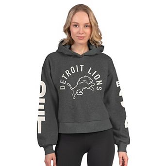 Women's Starter Heather Charcoal Detroit Lions Star Player Cropped Fleece Pullover Hoodie