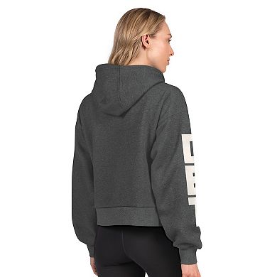 Women's Starter Heather Charcoal Detroit Lions Star Player Cropped Fleece Pullover Hoodie